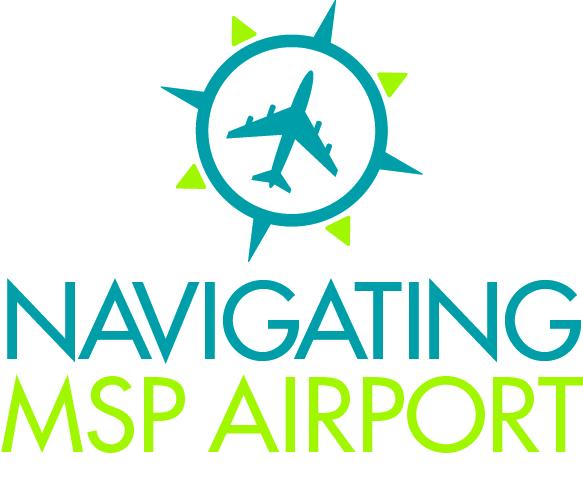 Logo for Navigating MSP using calm blues and greens with an airplane in a compass.